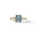 3Ct Vivid Blue Radiant Cut Lab Grown Diamond Three Stone Engagement Ring - Yana - 10K Solid Gold / Yellow Gold