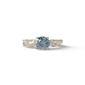 3 Carat Blue Round Cut Half Eternity Lab Diamond Engagement Ring - Angeleno - 10K Solid Gold / Yellow Gold