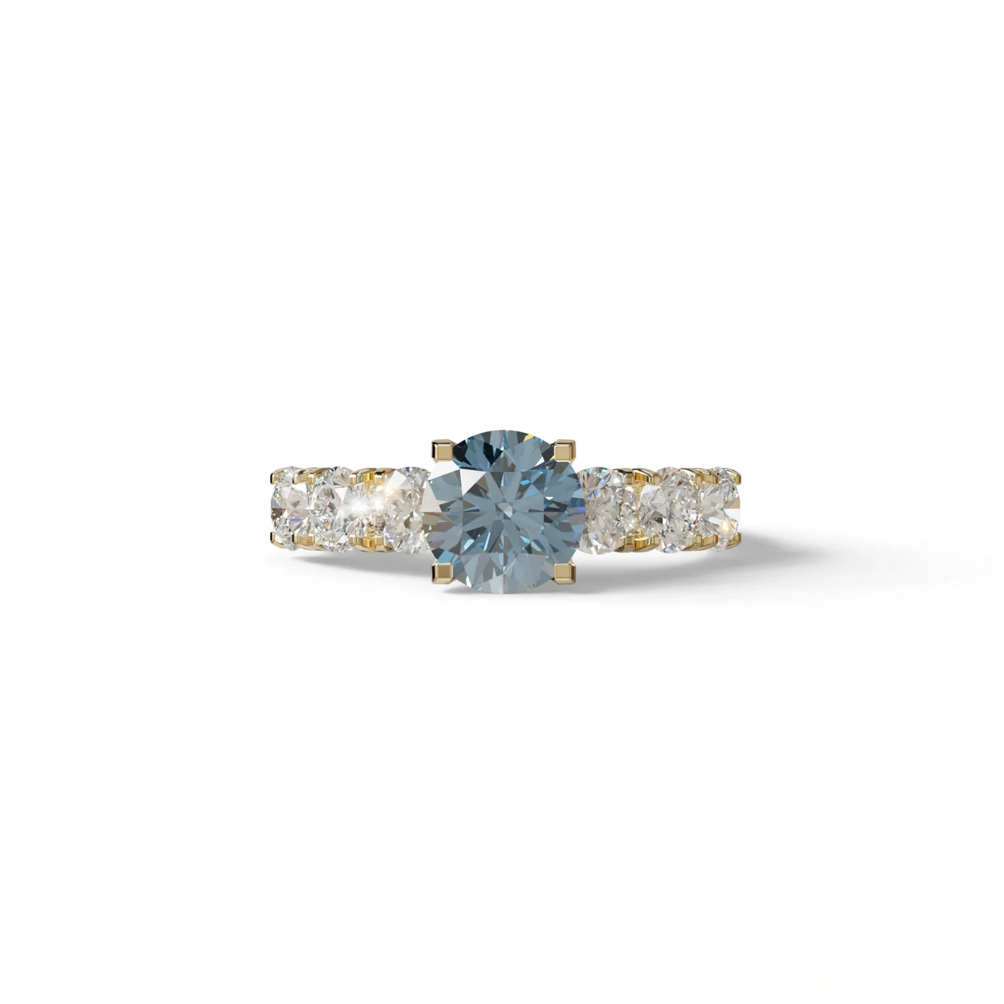 3 Carat Blue Round Cut Half Eternity Lab Diamond Engagement Ring - Angeleno - 10K Solid Gold / Yellow Gold