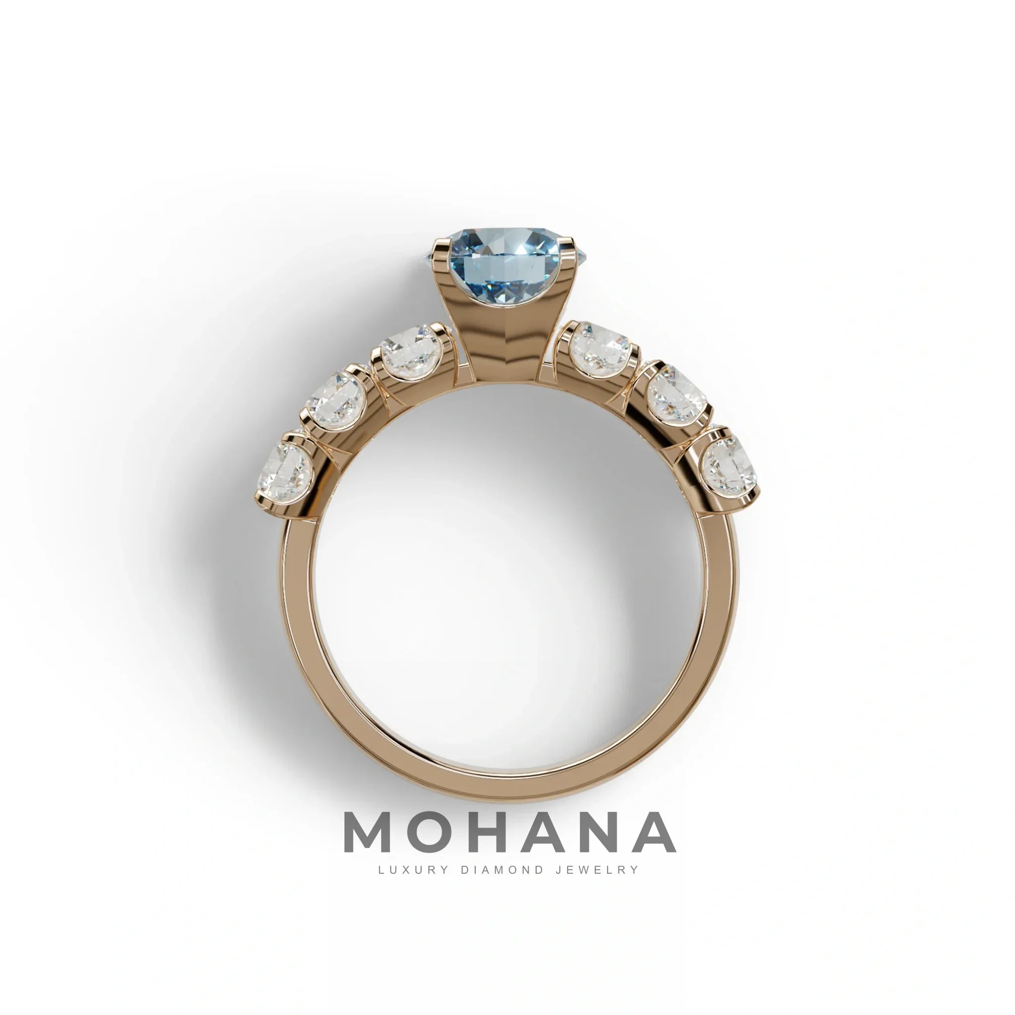 3 Carat Blue Round Cut Half Eternity Lab Diamond Engagement Ring - Angeleno