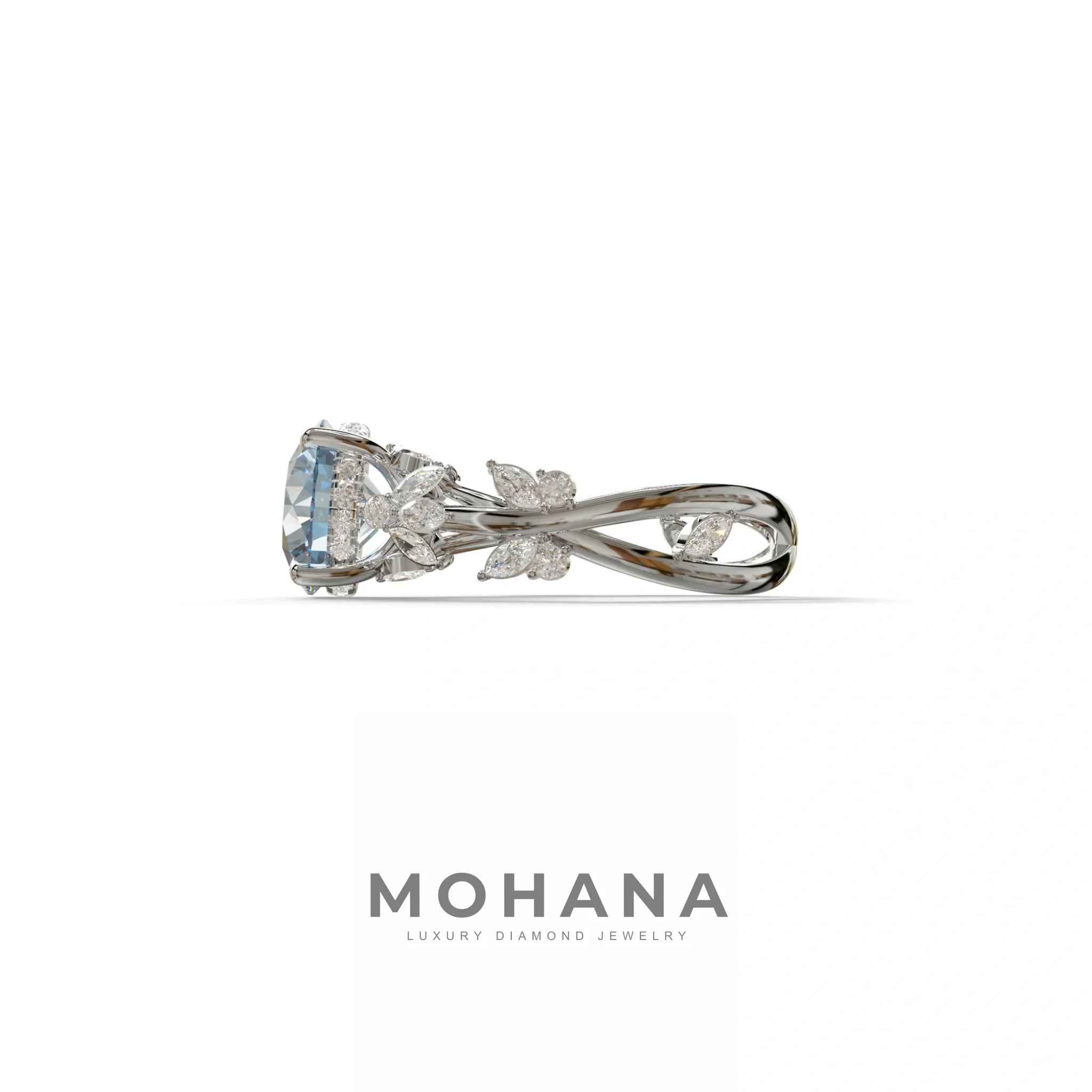 Natural Inspired 3 Carat Blue Round Cut Lab Diamond Engagement Ring - Catalina