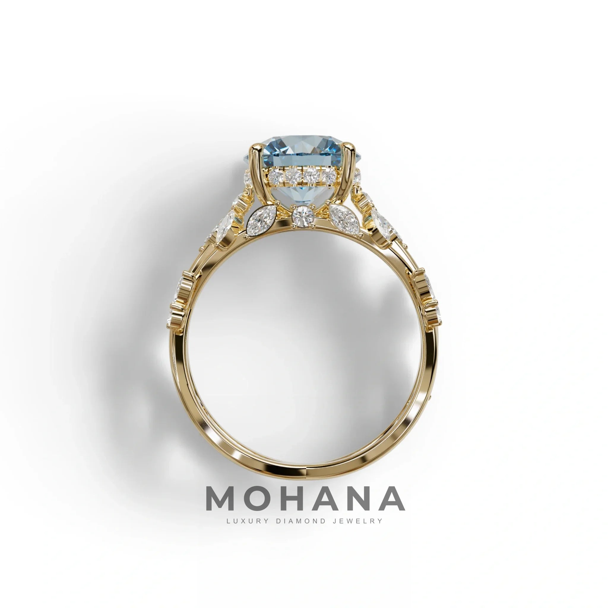 Natural Inspired 3 Carat Blue Round Cut Lab Diamond Engagement Ring - Catalina