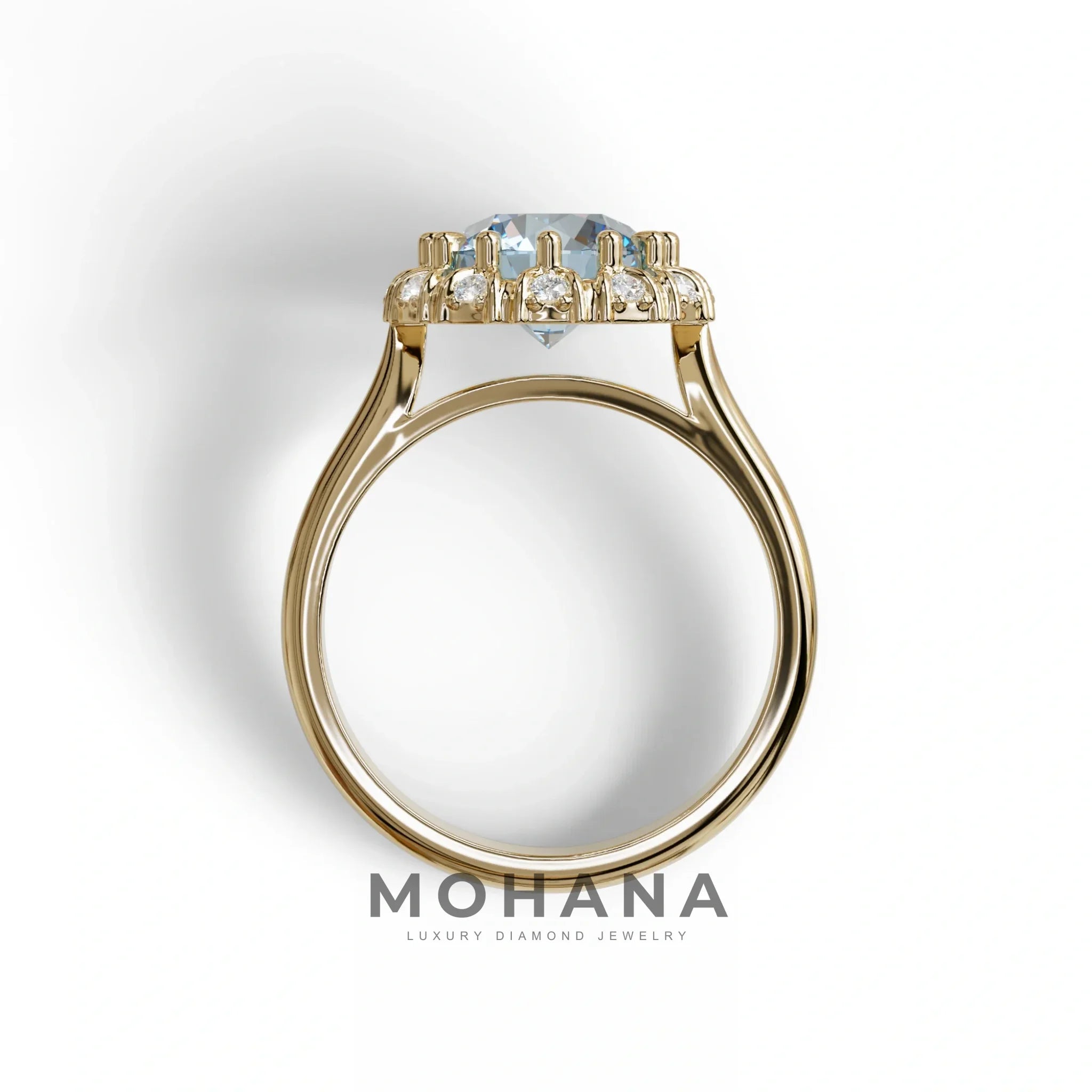 3 Carat Blue Round Shaped Halo Lab Diamond Ring - Sunflower