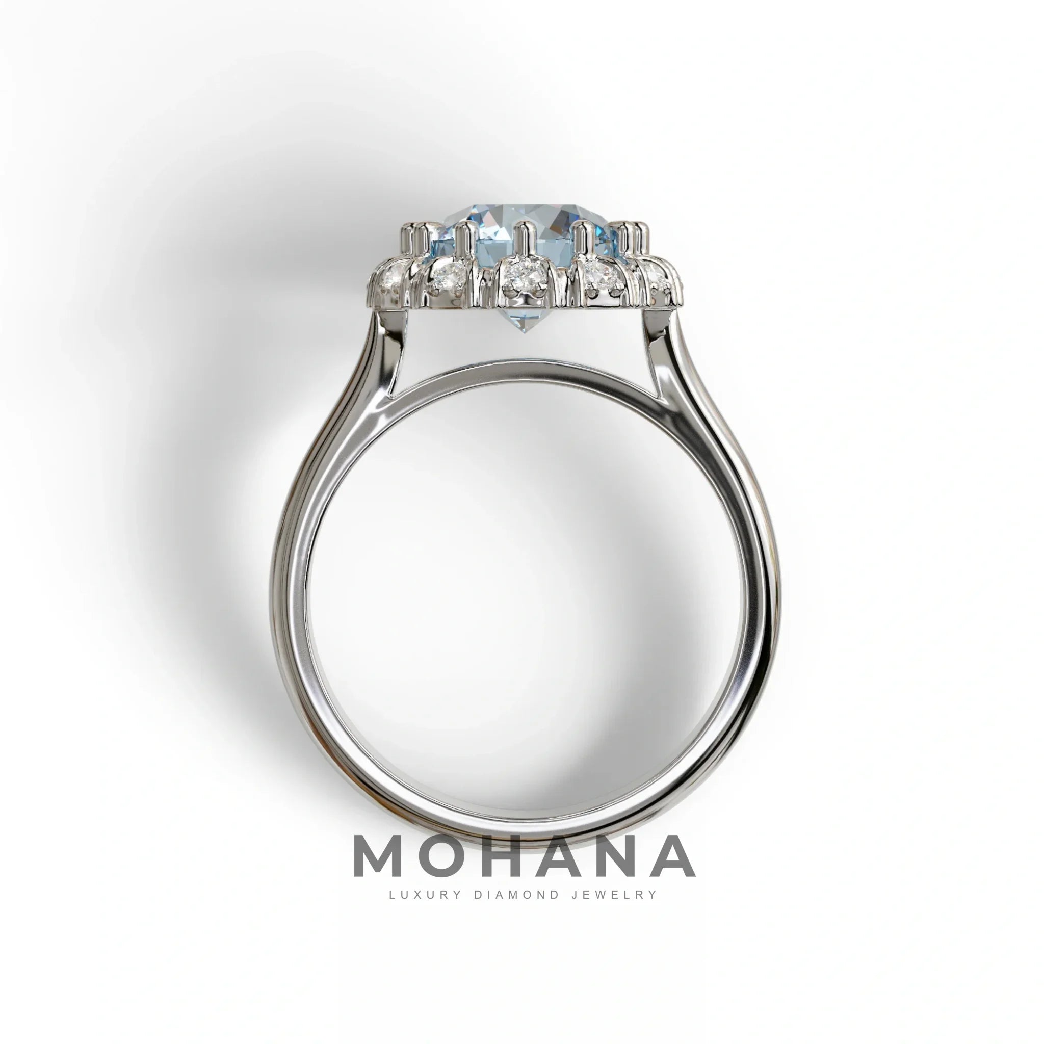 3 Carat Blue Round Shaped Halo Lab Diamond Ring - Sunflower