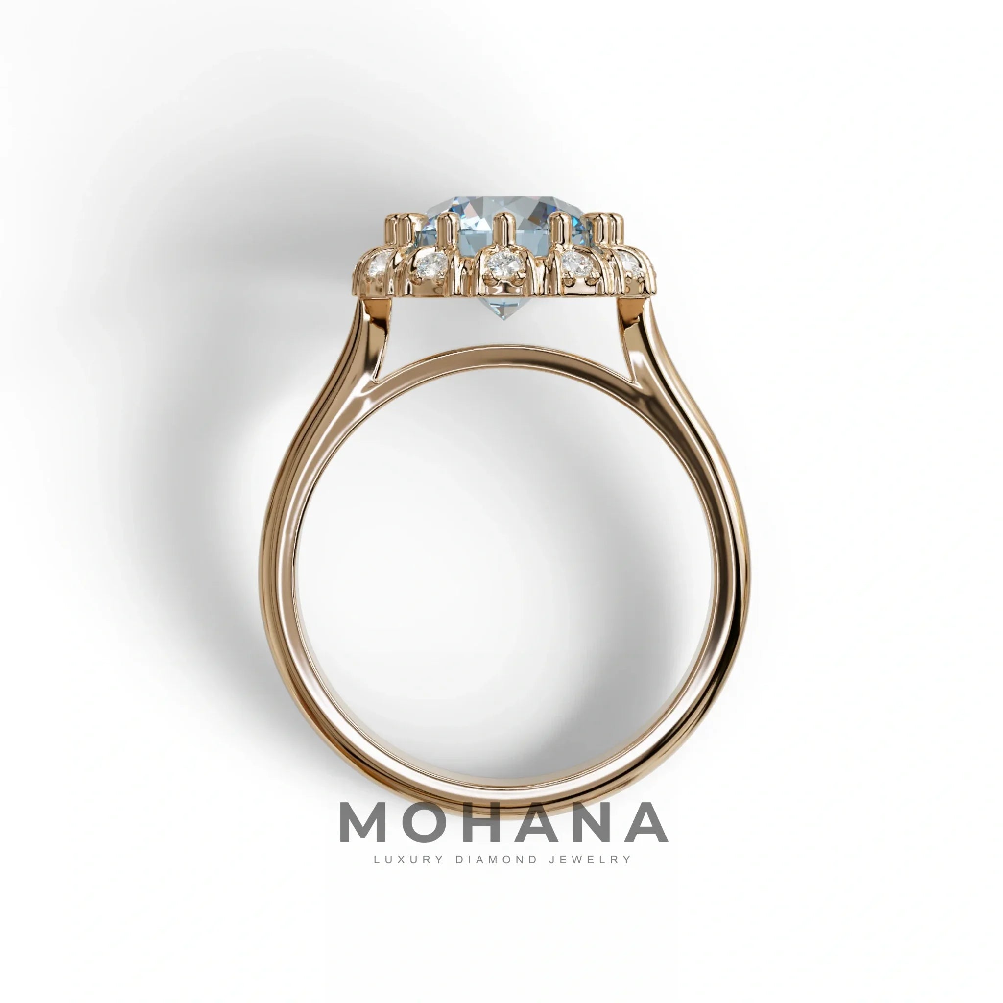 3 Carat Blue Round Shaped Halo Lab Diamond Ring - Sunflower