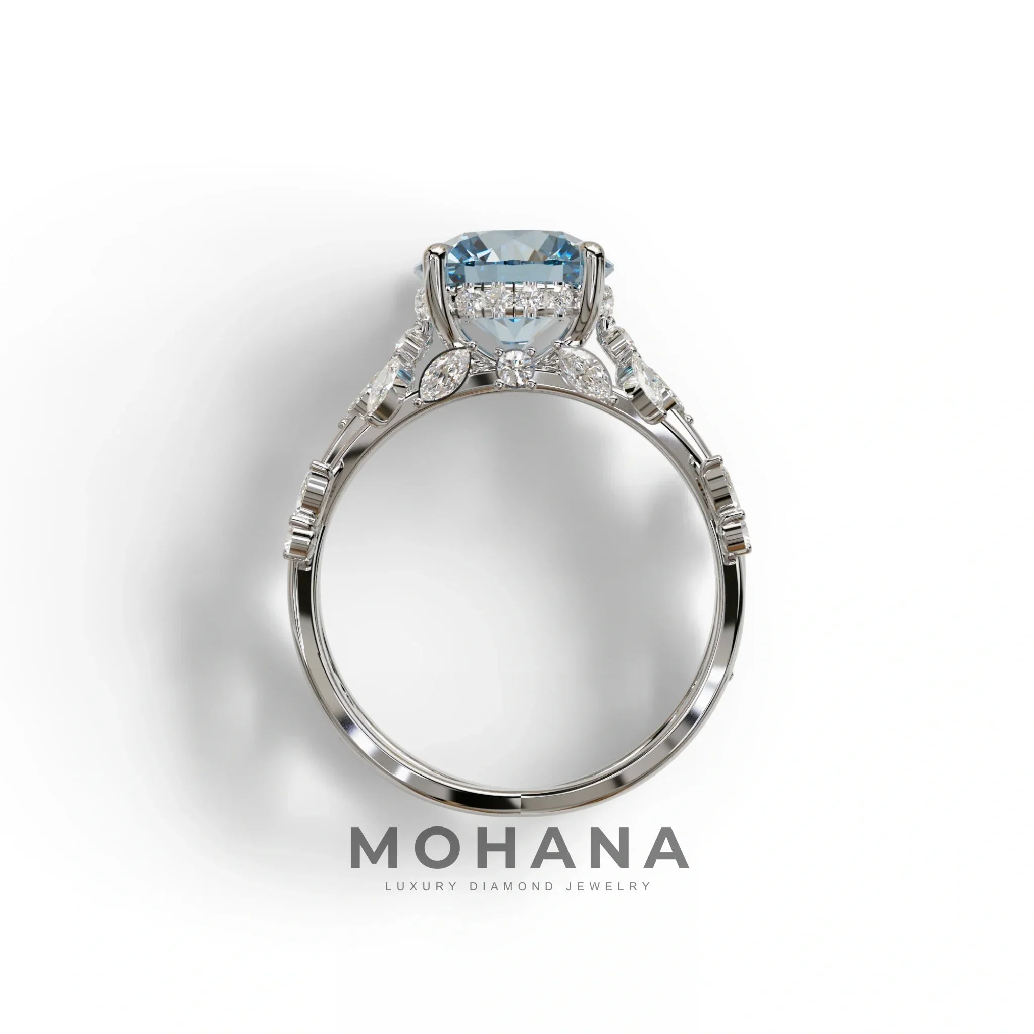 Natural Inspired 3 Carat Blue Round Cut Lab Diamond Engagement Ring - Catalina