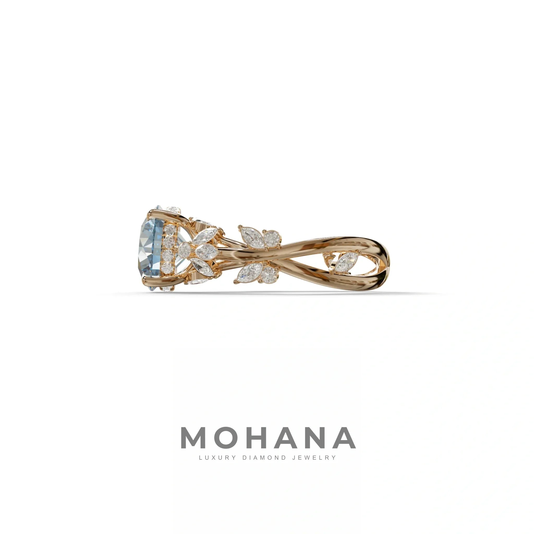 Natural Inspired 3 Carat Blue Round Cut Lab Diamond Engagement Ring - Catalina
