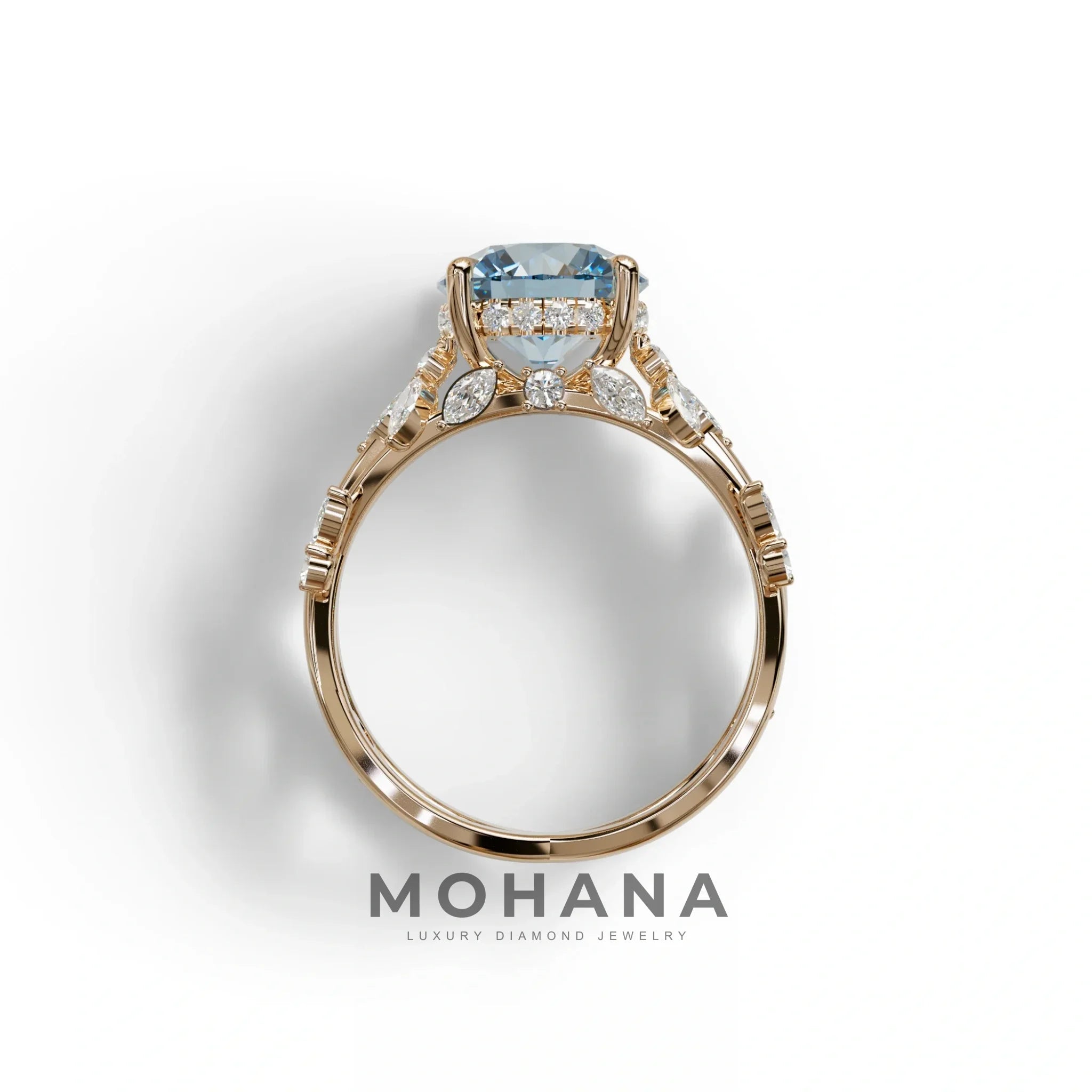Natural Inspired 3 Carat Blue Round Cut Lab Diamond Engagement Ring - Catalina