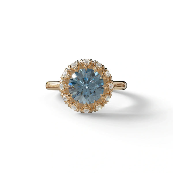 3 Carat Blue Lab Grown Diamond Engagement Ring – Round Cut Halo | Sunflower