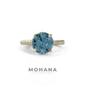 3 Carat Blue Round Cut Hidden Halo & Pave Setting Lab Diamond Ring _- Eblouissant - 10K Solid Gold / Yellow Gold