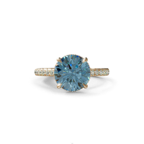 3 Carat Blue Lab Grown Diamond Engagement Ring – Round Cut Hidden Halo