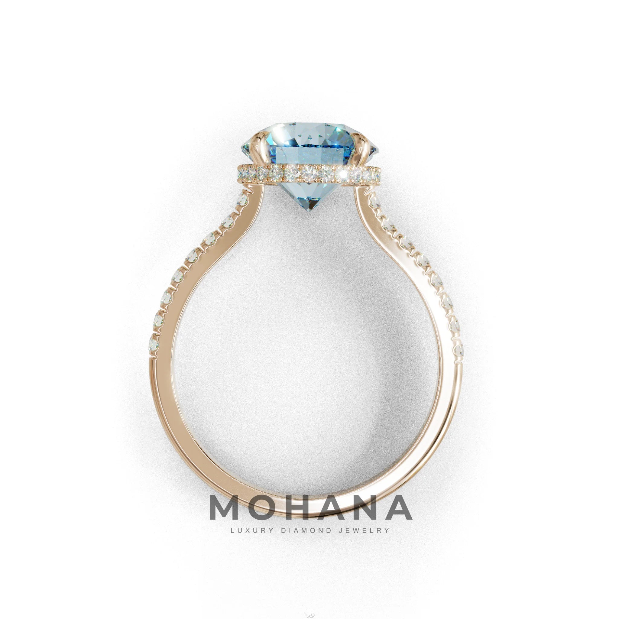 3 Carat Blue Round Cut Hidden Halo & Pave Setting Lab Diamond Ring _- Eblouissant