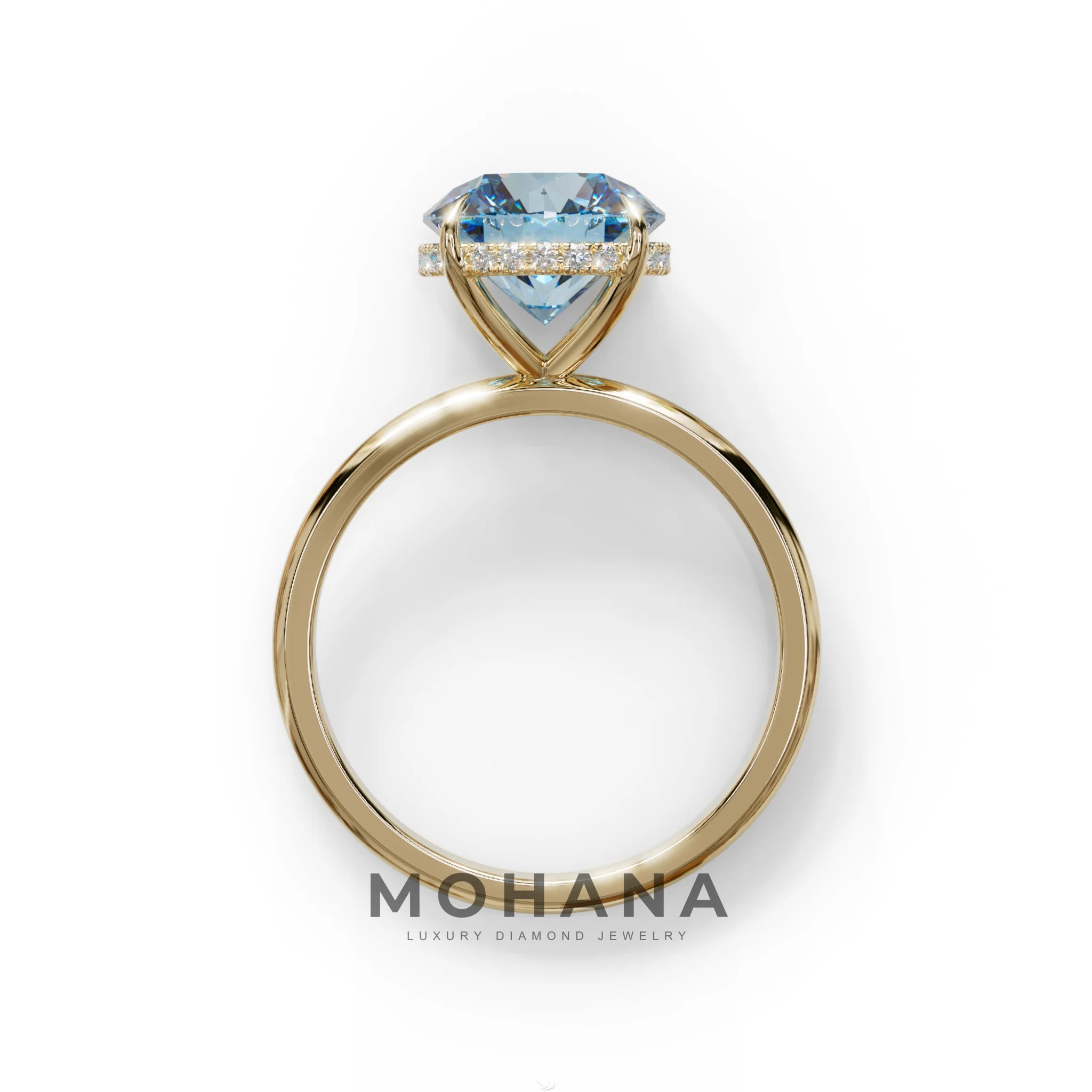 3 Carat Round Blue Hidden Halo Lab Diamond Ring - Luxe Cercle