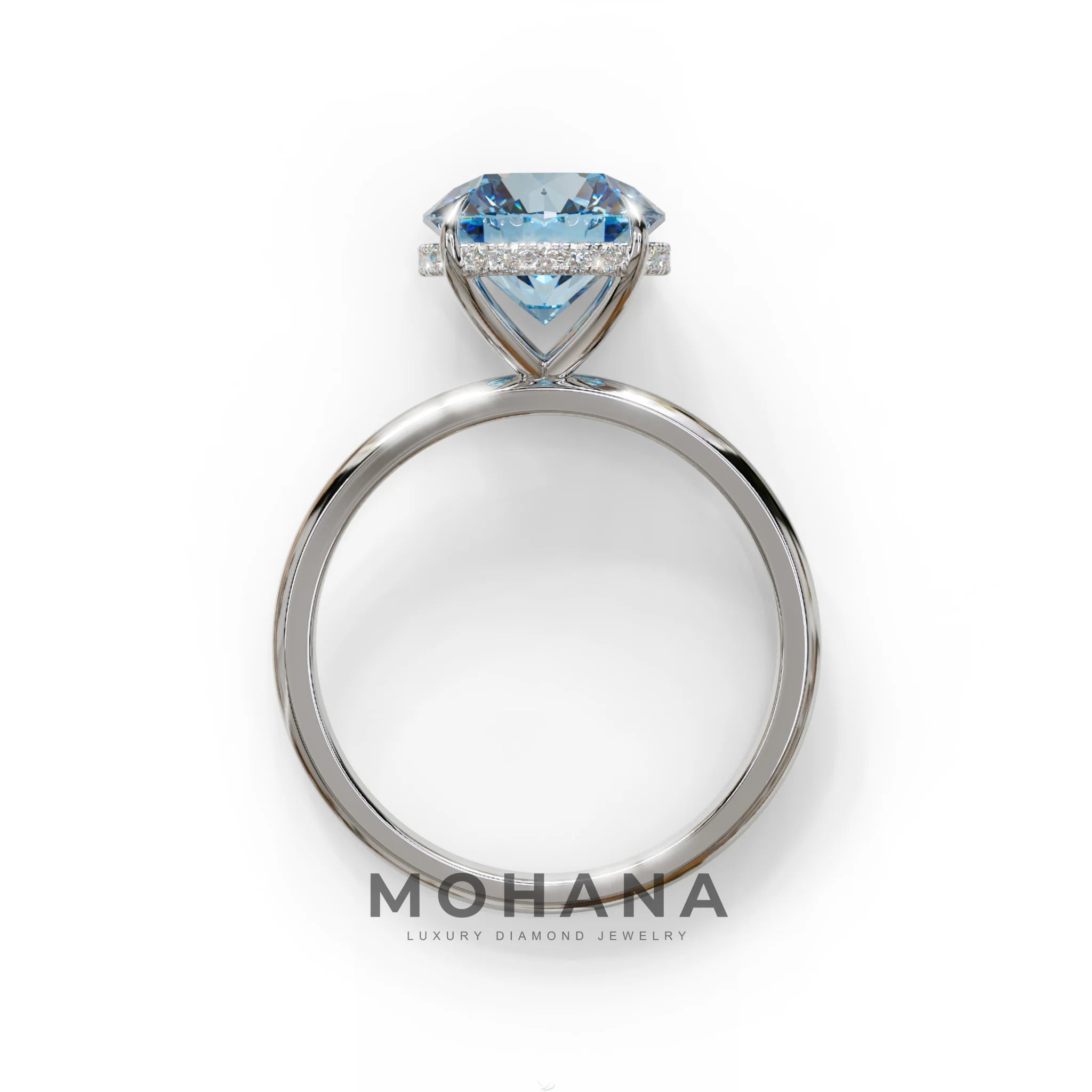 3 Carat Round Blue Hidden Halo Lab Diamond Ring - Luxe Cercle
