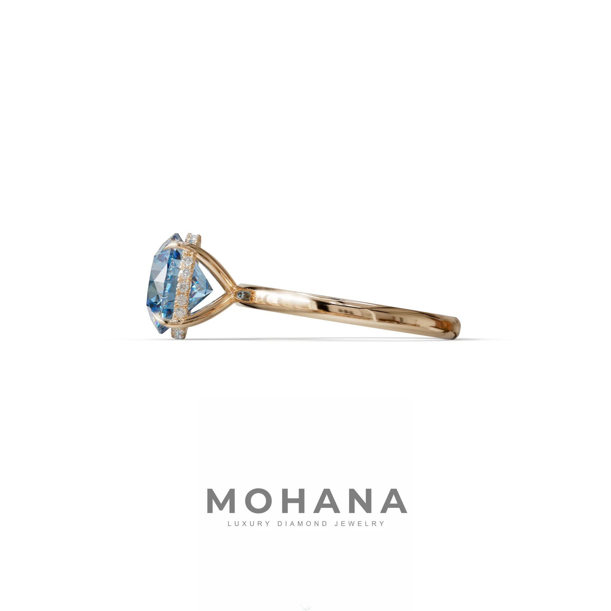 3 Carat Round Blue Hidden Halo Lab Diamond Ring - Luxe Cercle