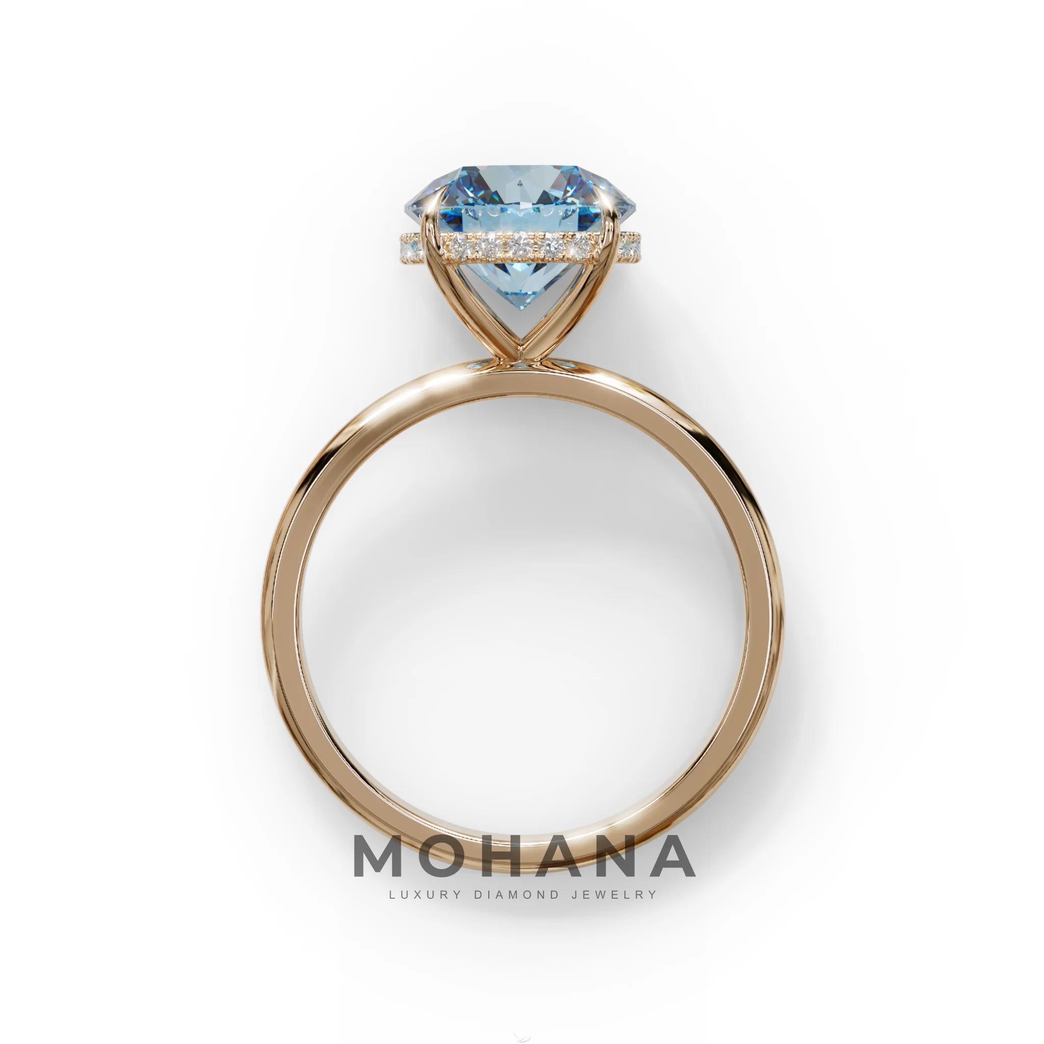 3 Carat Round Blue Hidden Halo Lab Diamond Ring - Luxe Cercle