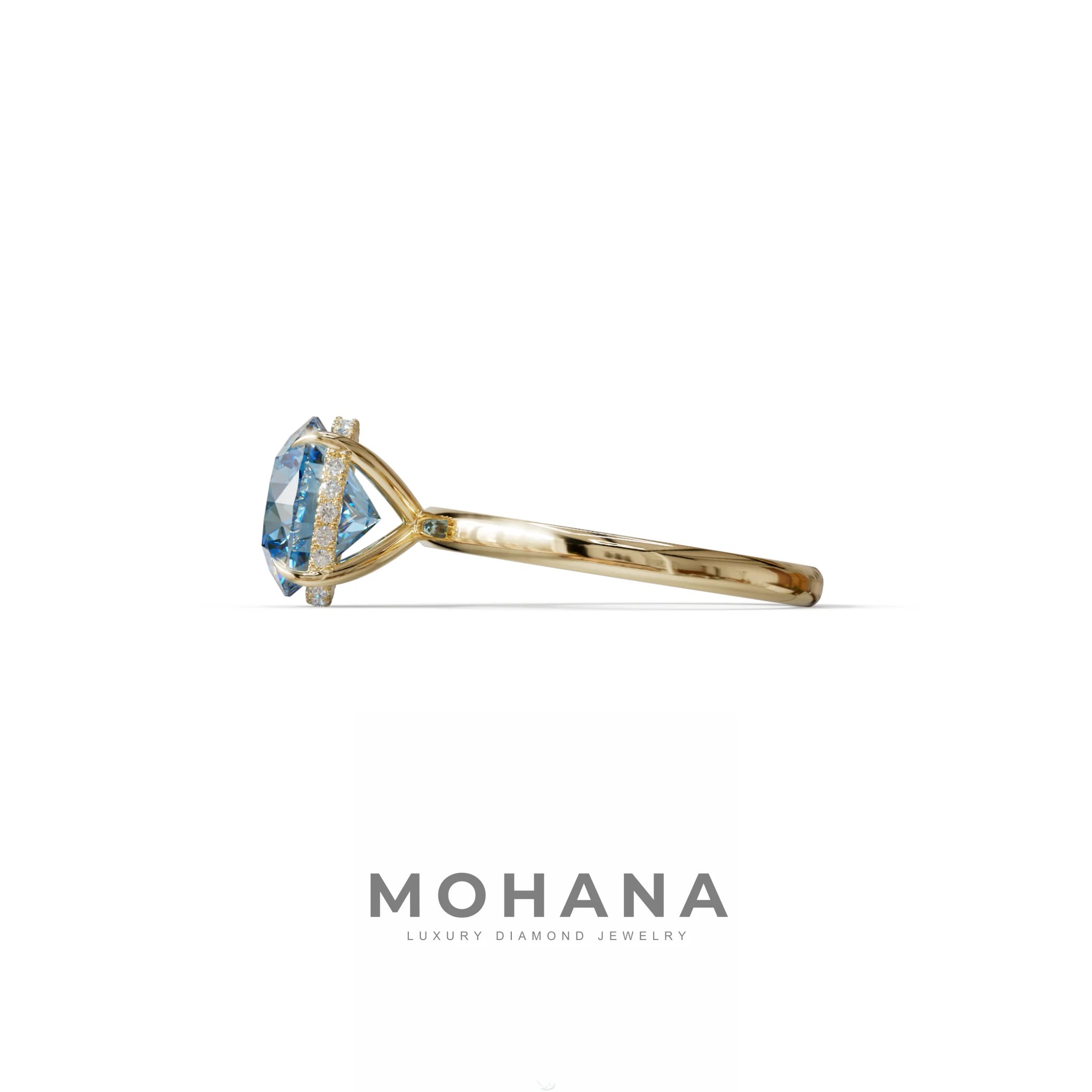 3 Carat Round Blue Hidden Halo Lab Diamond Ring - Luxe Cercle
