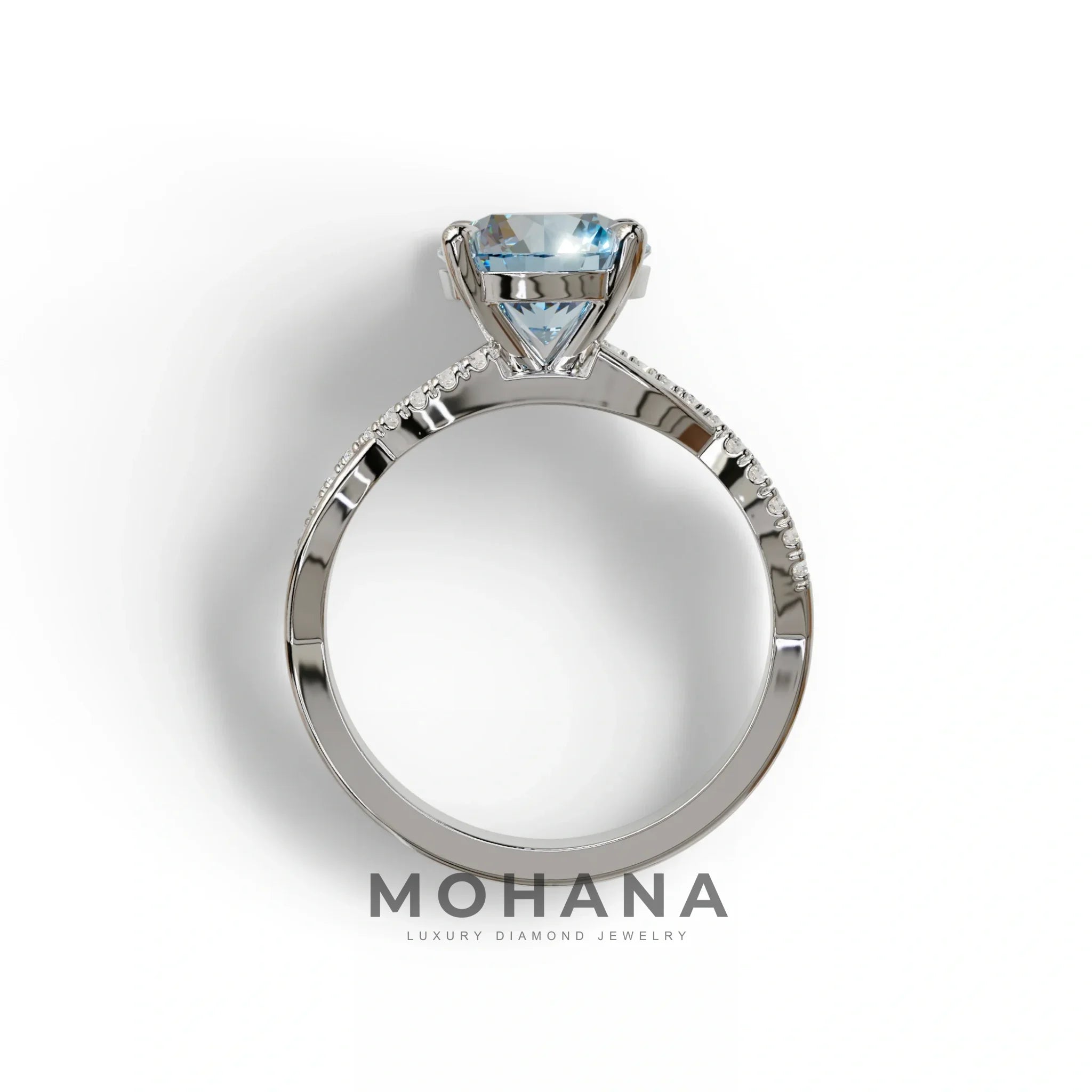 3 Carat Blue Round Cut Lab Diamond Ring - Infinity Cross