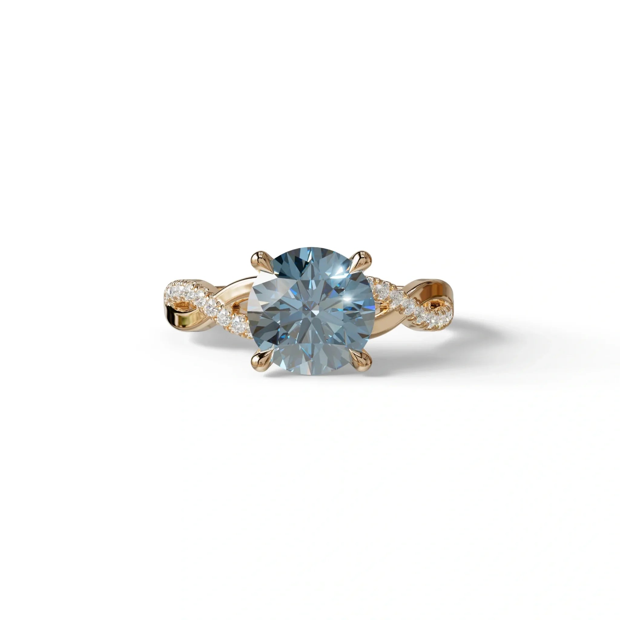 3 Carat Blue Round Cut Lab Diamond Ring - Infinity Cross - 10K Solid Gold / Rose Gold
