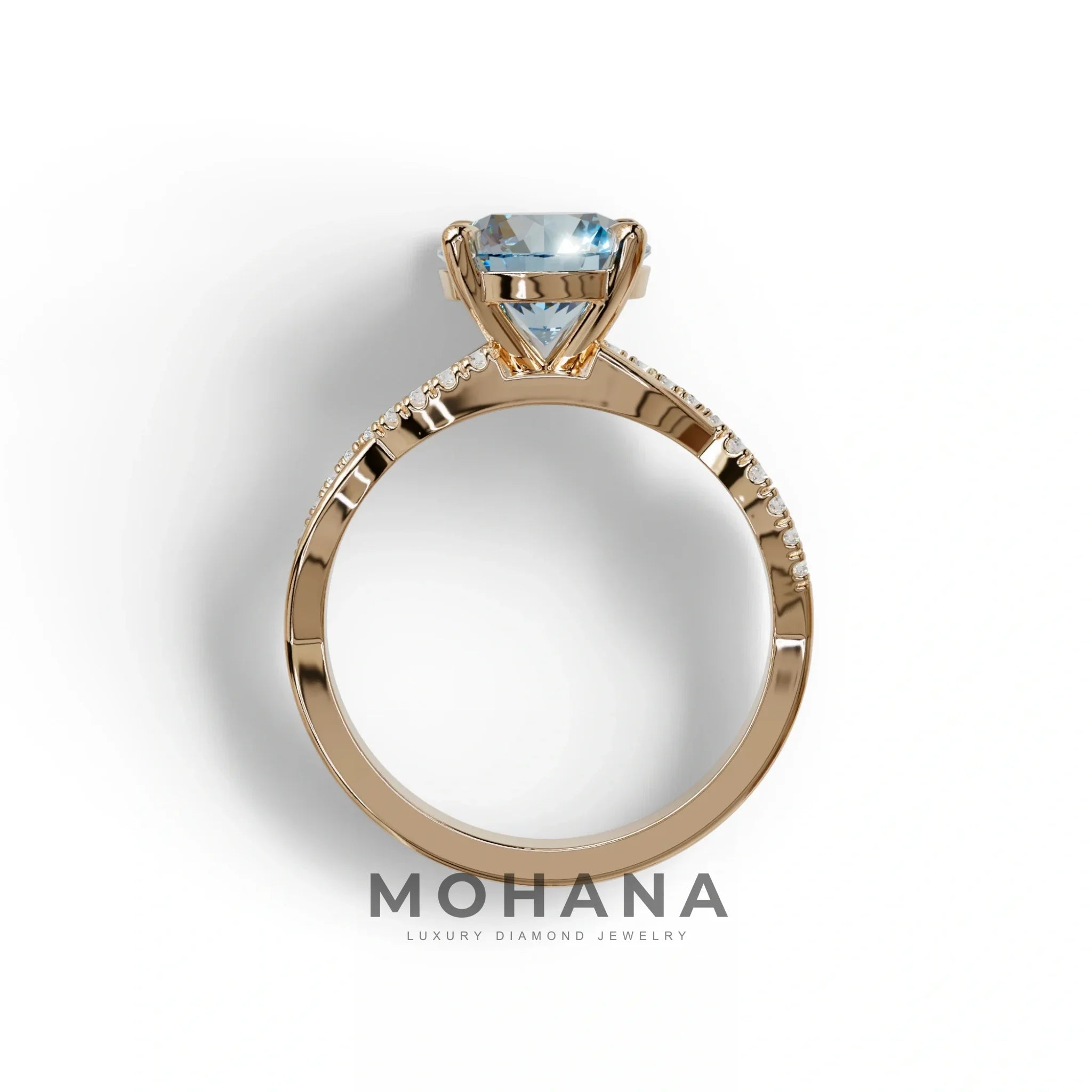 3 Carat Blue Round Cut Lab Diamond Ring - Infinity Cross
