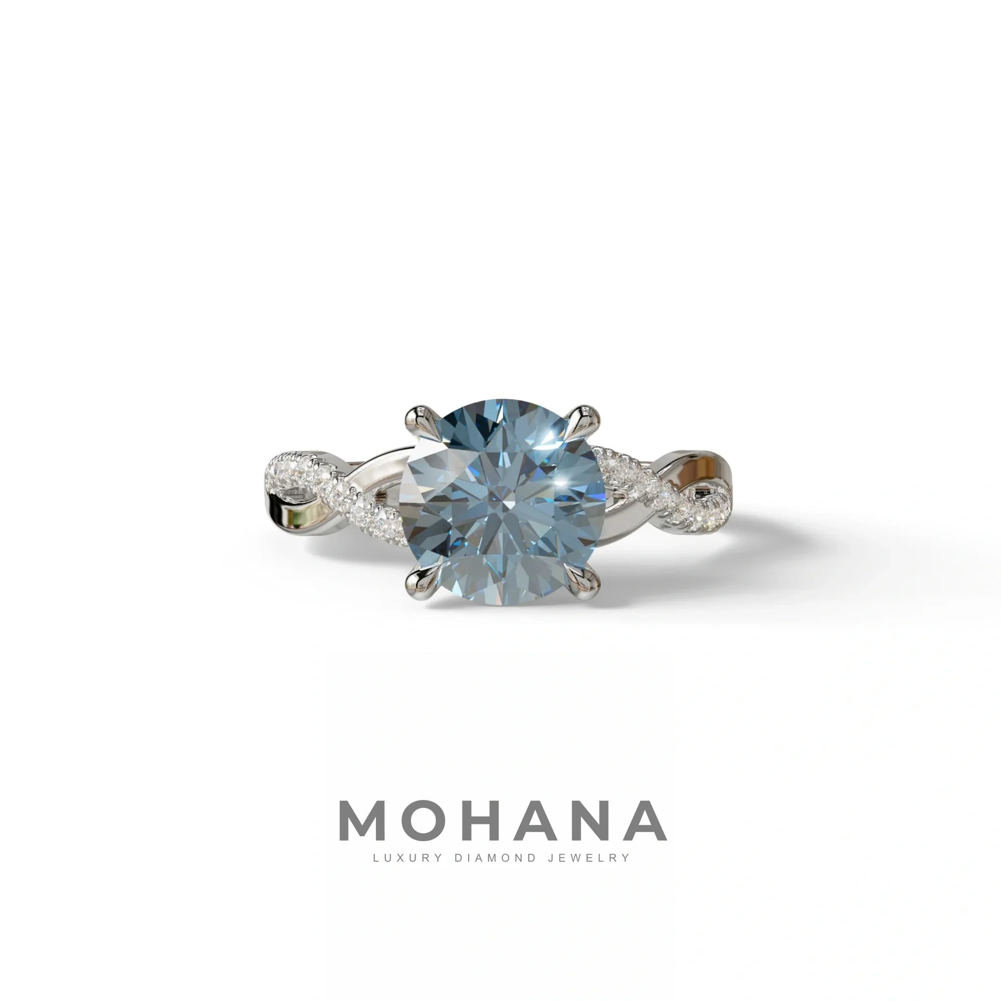 3 Carat Blue Round Cut Lab Diamond Ring - Infinity Cross - 10K Solid Gold / White Gold