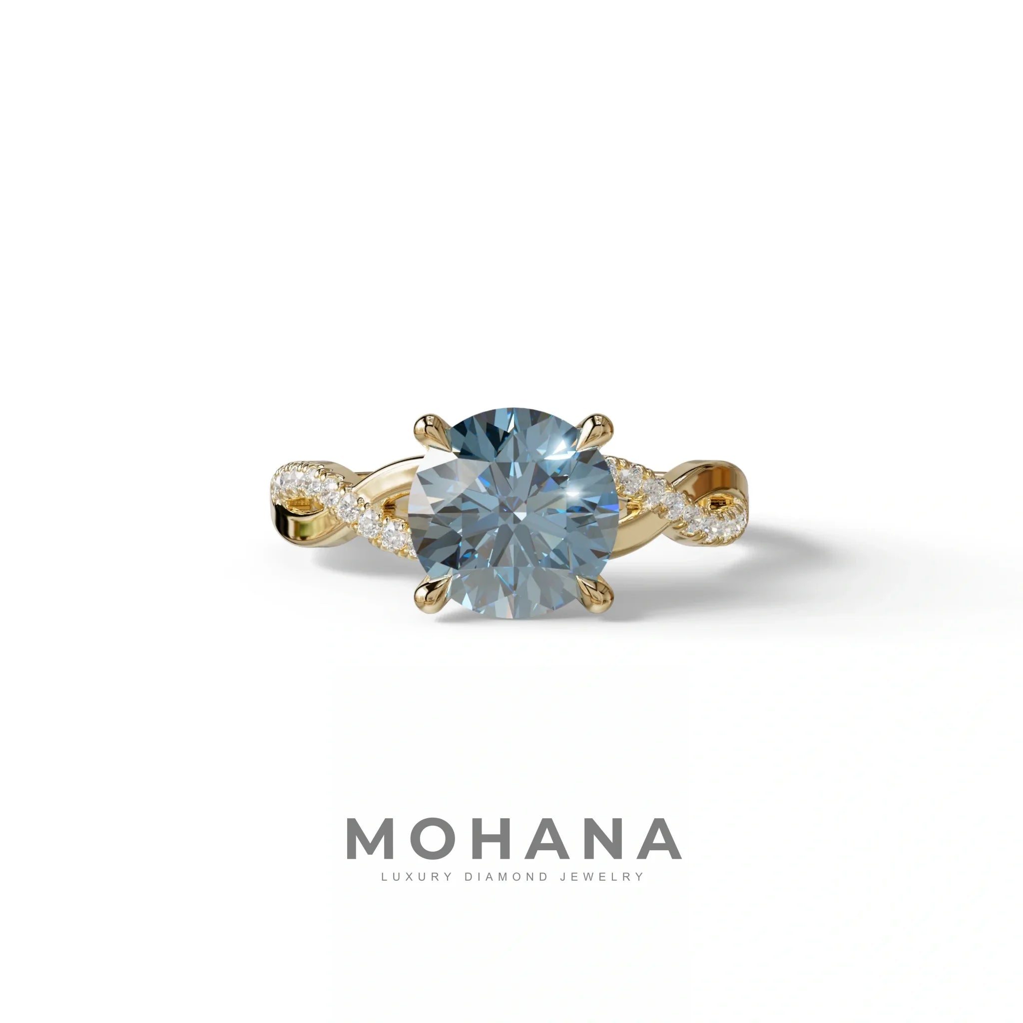 3 Carat Blue Round Cut Lab Diamond Ring - Infinity Cross - 10K Solid Gold / Yellow Gold