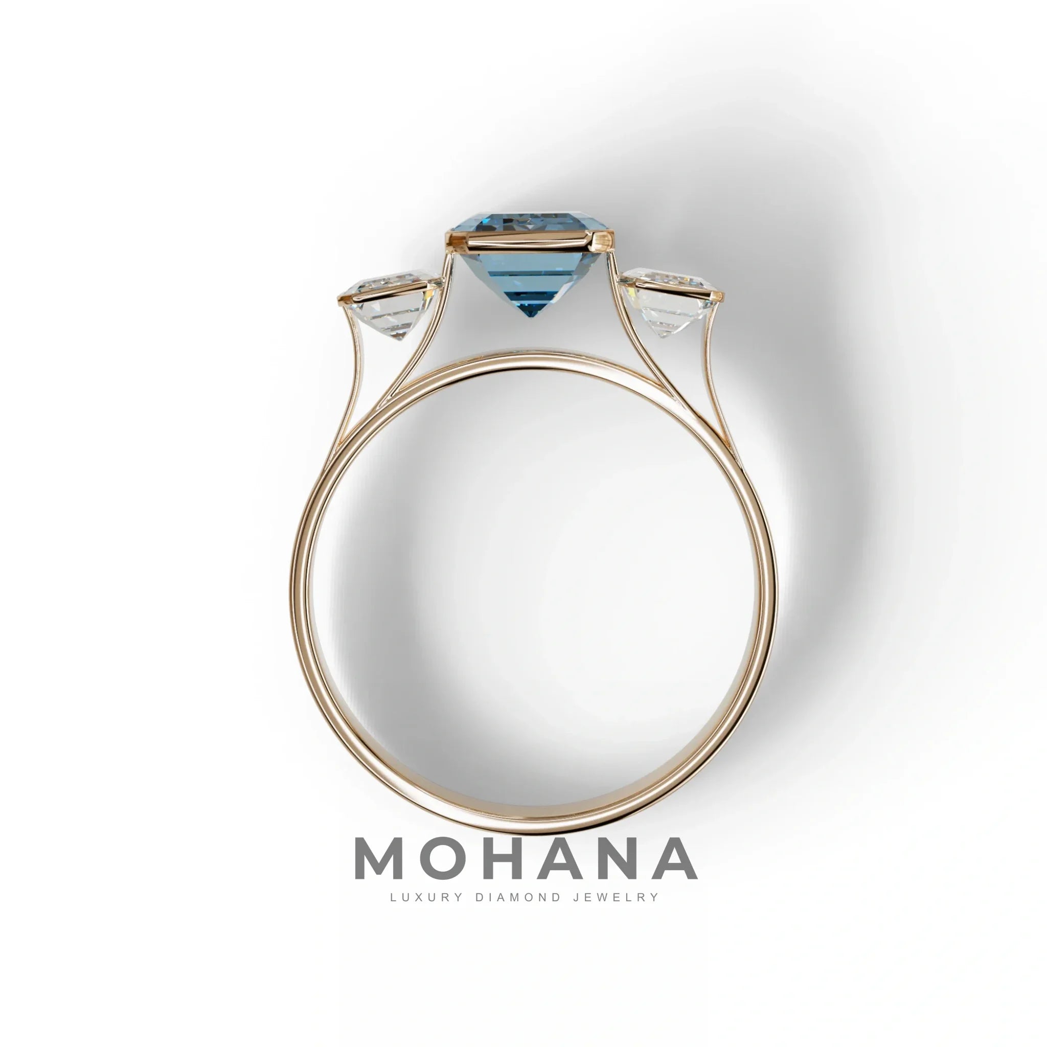 Three Stone 3 Carat Blue Lab Grown Diamond Engagement Ring - Elaris
