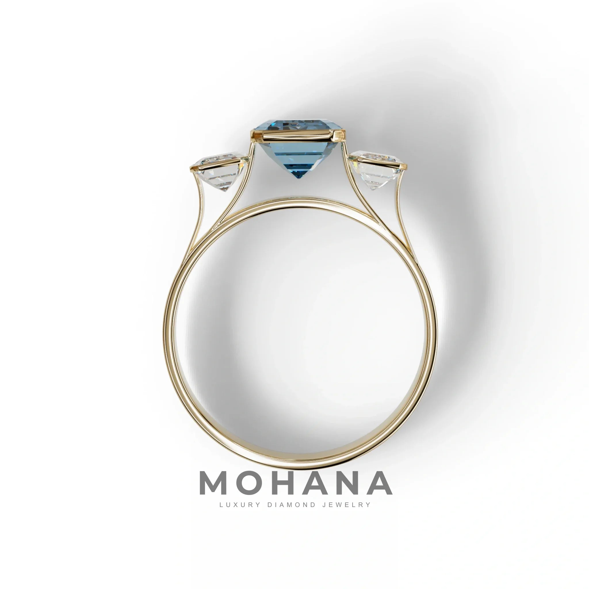 Three Stone 3 Carat Blue Lab Grown Diamond Engagement Ring - Elaris