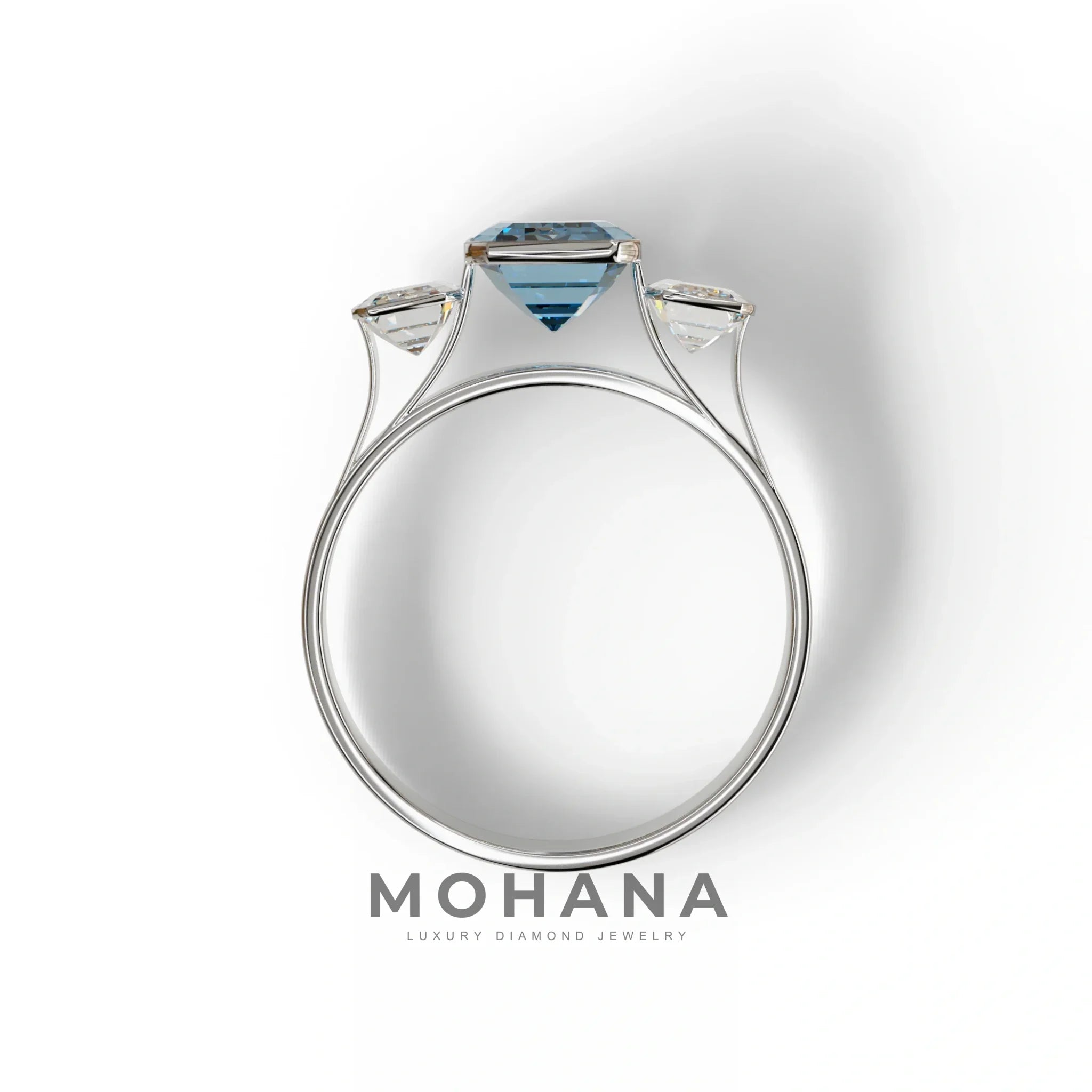 Three Stone 3 Carat Blue Lab Grown Diamond Engagement Ring - Elaris