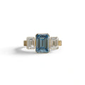 Three Stone 3 Carat Blue Lab Grown Diamond Engagement Ring - Elaris - 10K Solid Gold / Yellow Gold