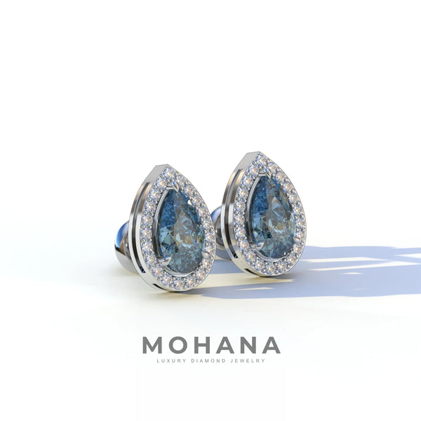 3 Carat Blue Lab Grown Diamond Stud Earrings – Pear Cut Halo | Kelly alternate view