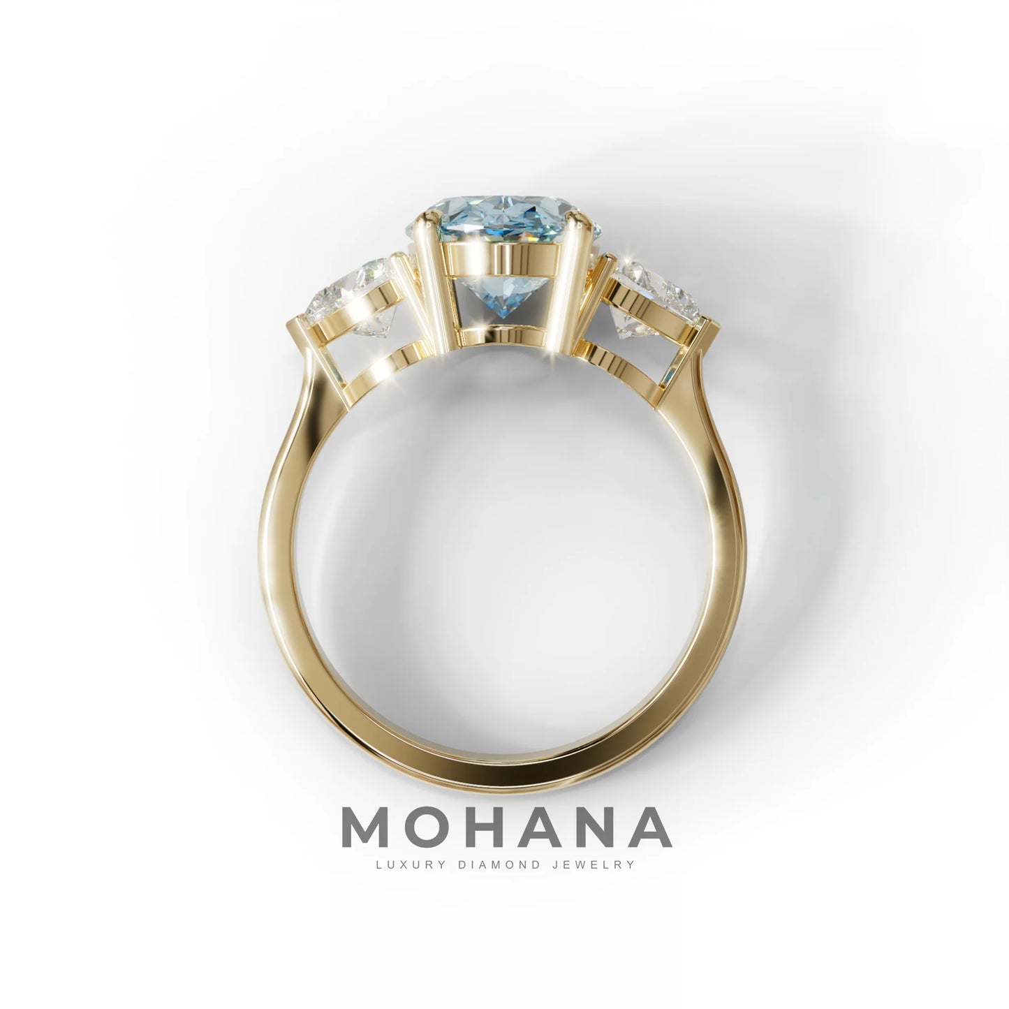 4 Ct Blue Oval & Heart Shape 3 Stone Engagement Diamond Ring - Lucid