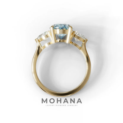 4 Ct Blue Oval & Heart Shape 3 Stone Engagement Diamond Ring - Lucid