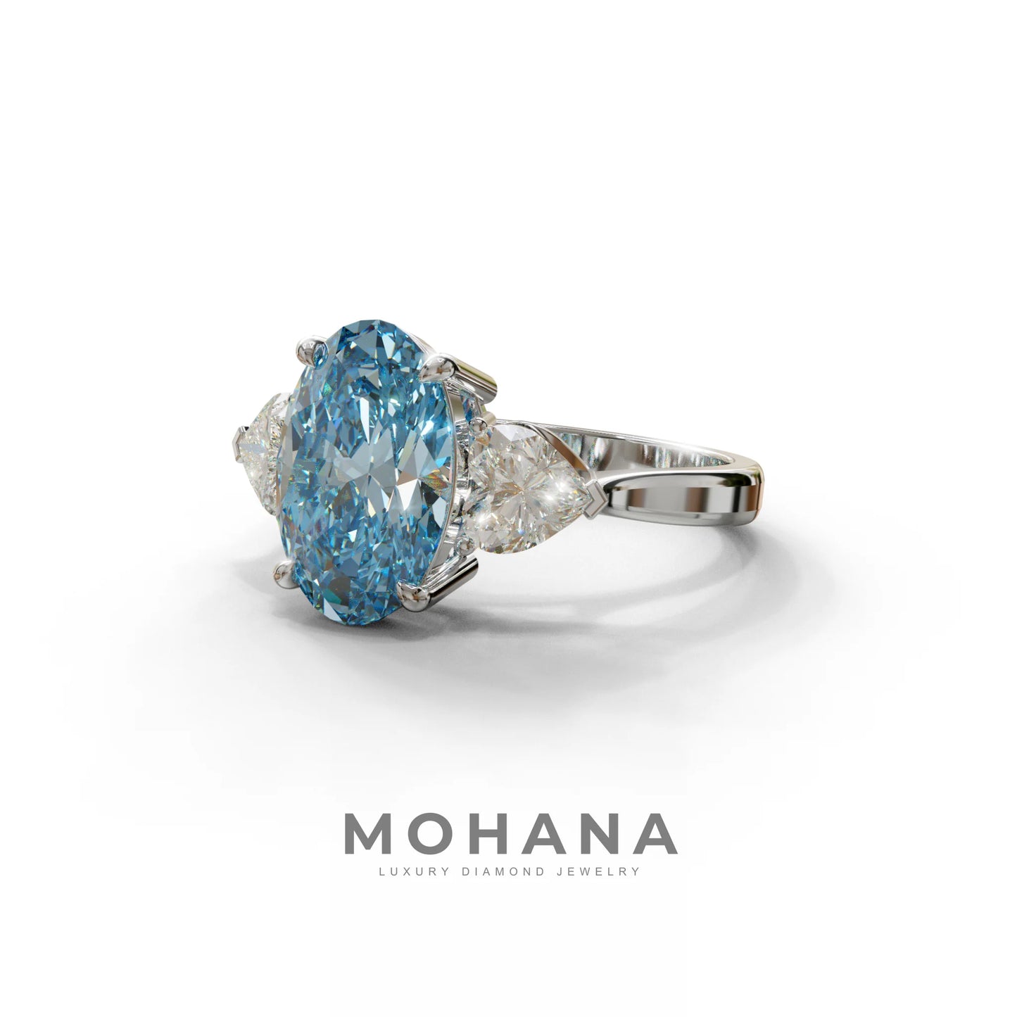 4 Ct Blue Oval & Heart Shape 3 Stone Engagement Diamond Ring - Lucid