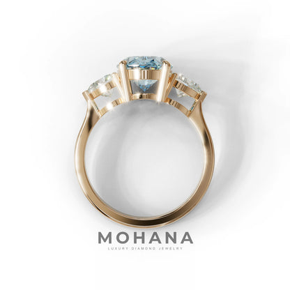 4 Ct Blue Oval & Heart Shape 3 Stone Engagement Diamond Ring - Lucid