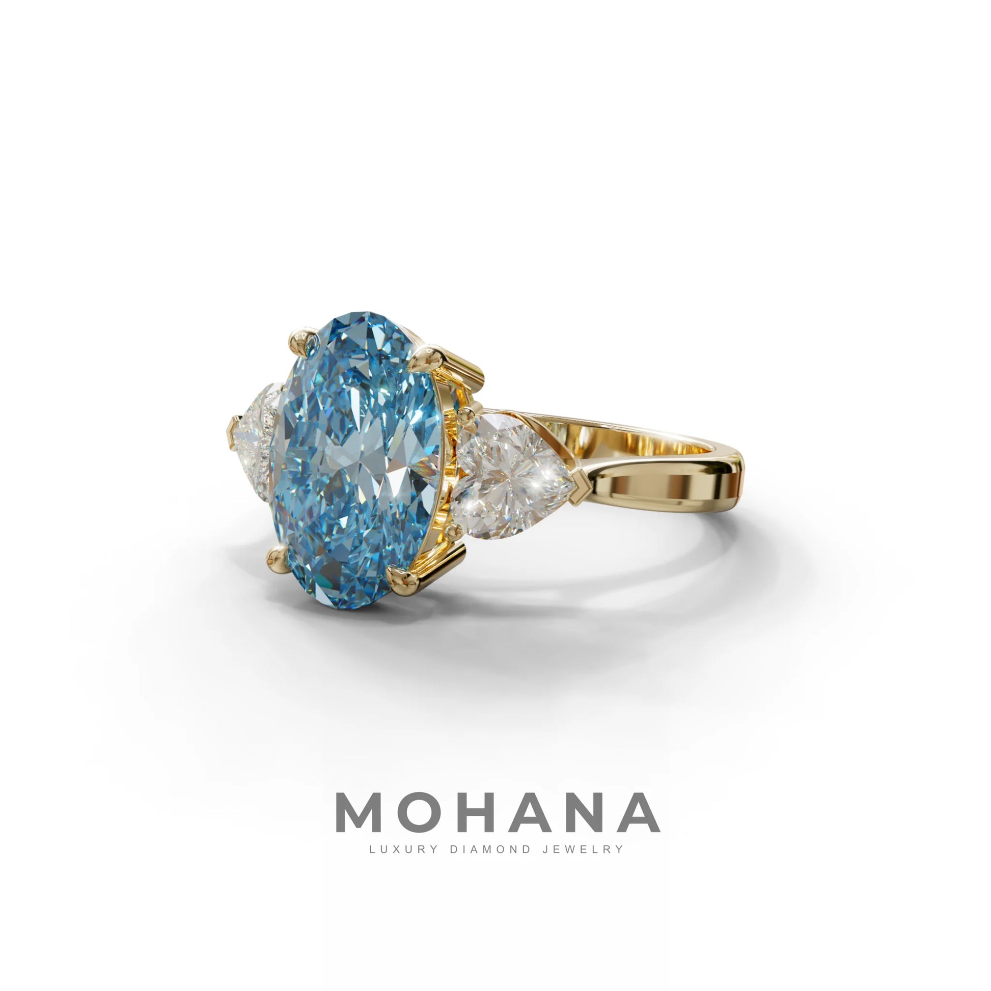 4 Ct Blue Oval & Heart Shape 3 Stone Engagement Diamond Ring - Lucid