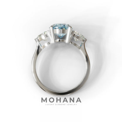 4 Ct Blue Oval & Heart Shape 3 Stone Engagement Diamond Ring - Lucid