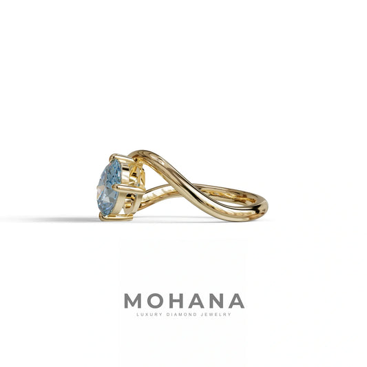 3 Carat Blue Oval and Pear Cut Lab Diamond Engagement Ring - Toi Et Moi