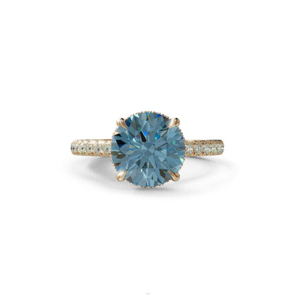 3 Carat Blue Round Cut Hidden Halo & Pave Setting Lab Diamond Ring _- Eblouissant - 10K Solid Gold / Rose Gold