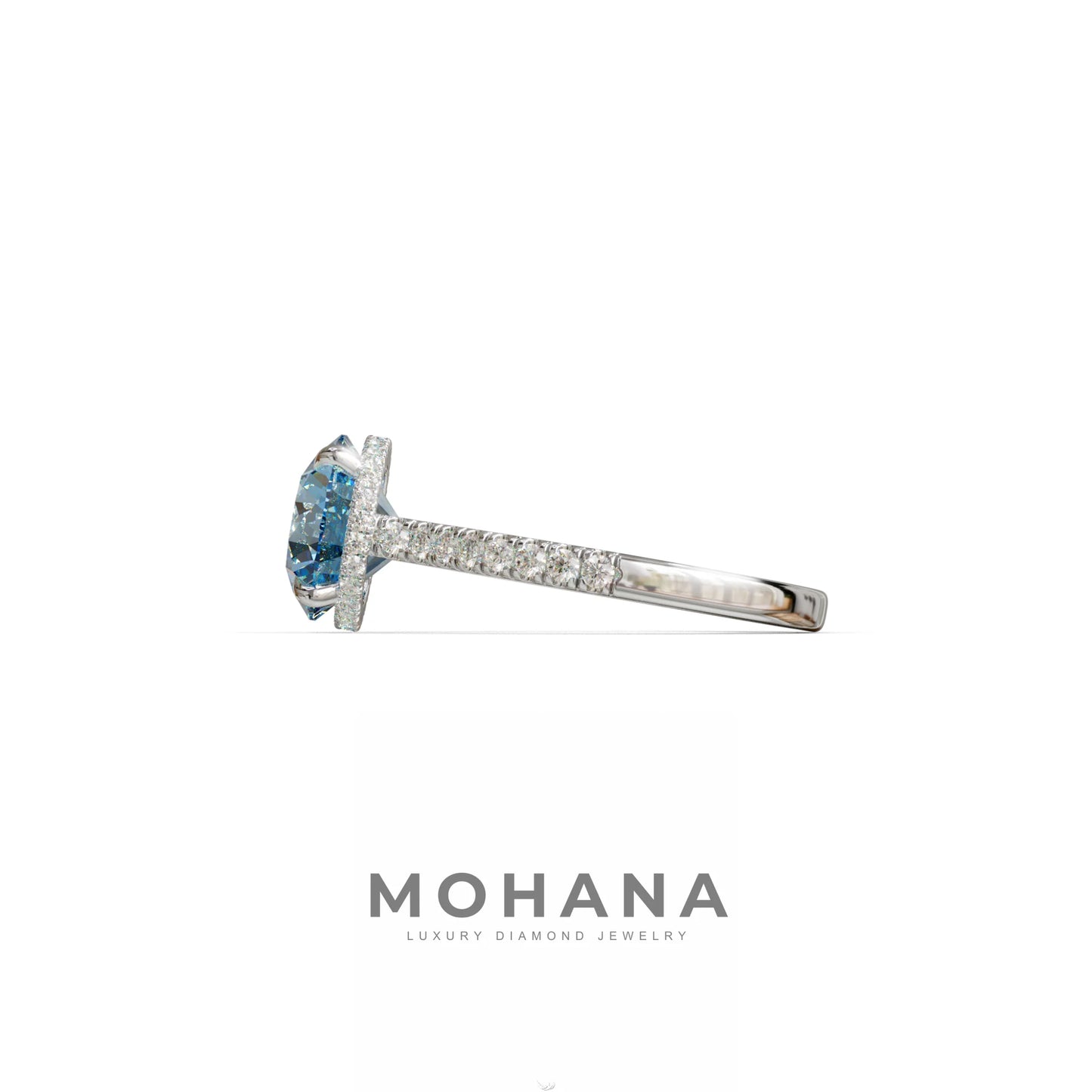 3 Carat Blue Round Cut Hidden Halo & Pave Setting Lab Diamond Ring _- Eblouissant