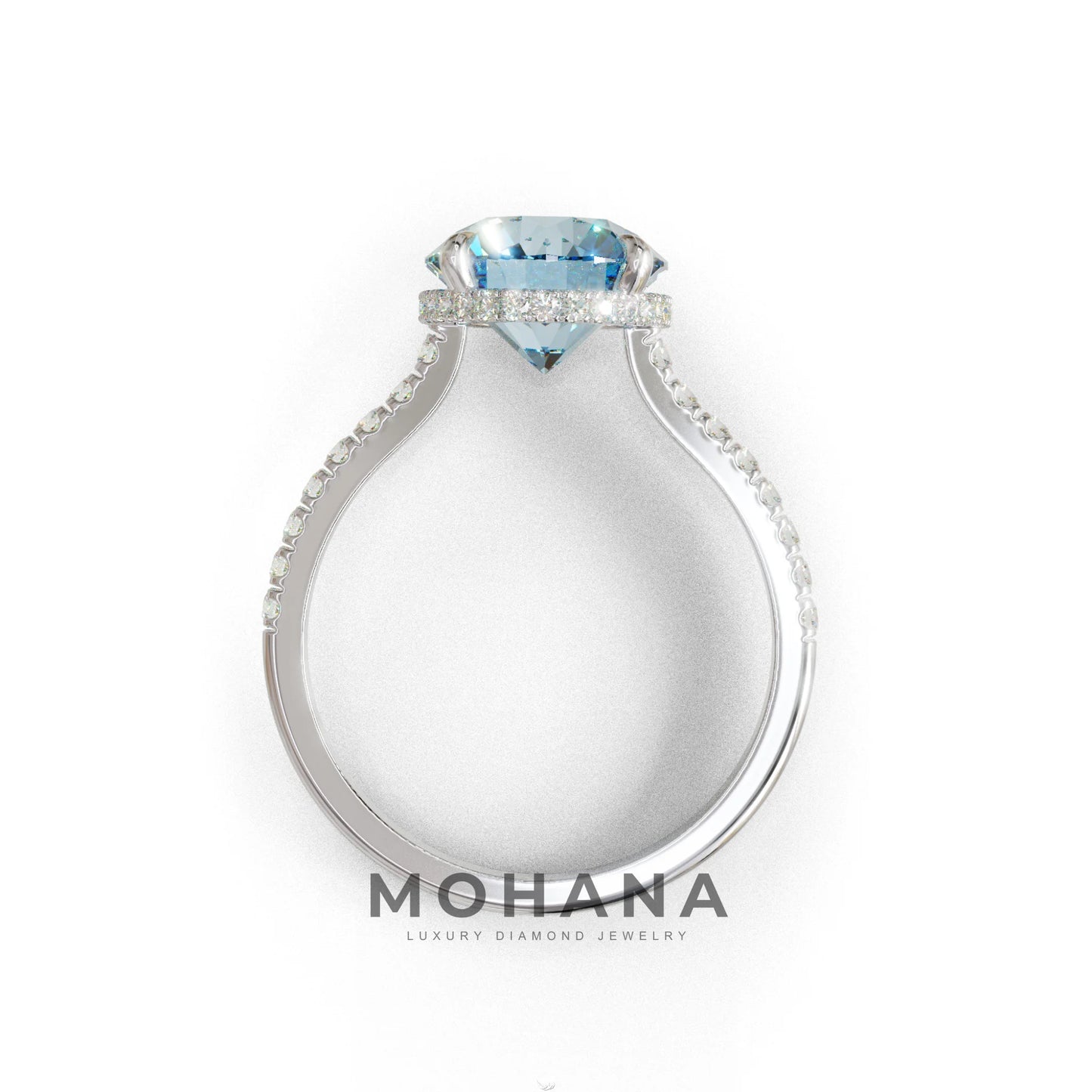 3 Carat Blue Round Cut Hidden Halo & Pave Setting Lab Diamond Ring _- Eblouissant