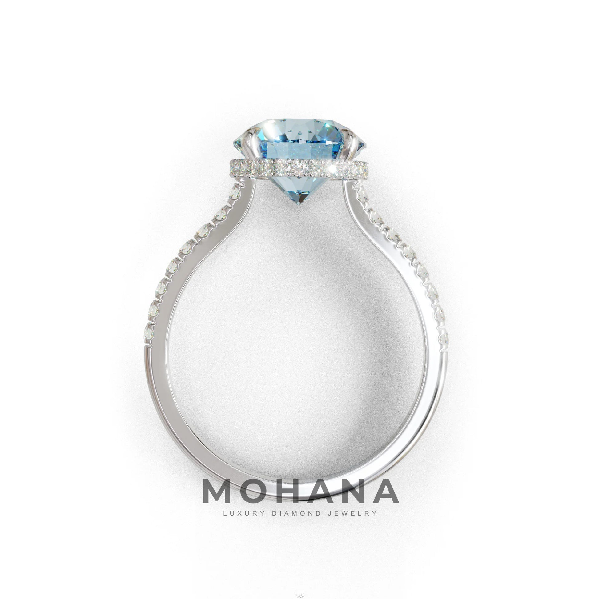 3 Carat Blue Round Cut Hidden Halo & Pave Setting Lab Diamond Ring _- Eblouissant