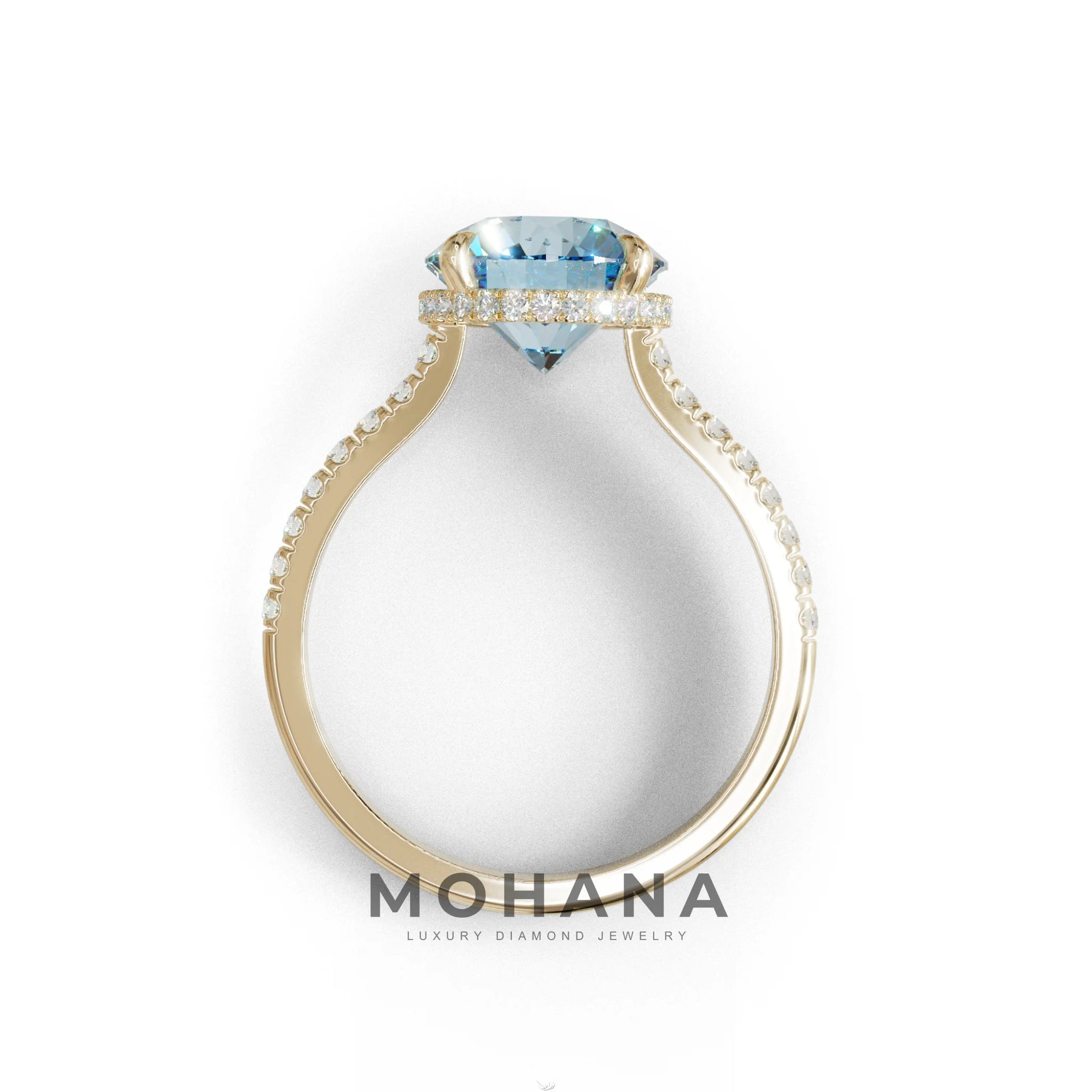 3 Carat Blue Round Cut Hidden Halo & Pave Setting Lab Diamond Ring _- Eblouissant