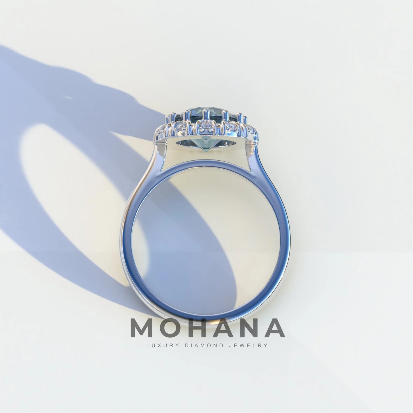 3 Carat Blue Round Shaped Halo Lab Diamond Ring - Sunflower