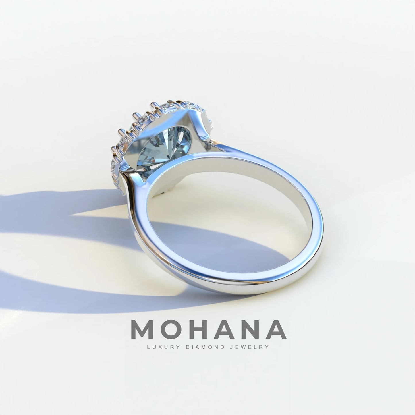 3 Carat Blue Round Shaped Halo Lab Diamond Ring - Sunflower