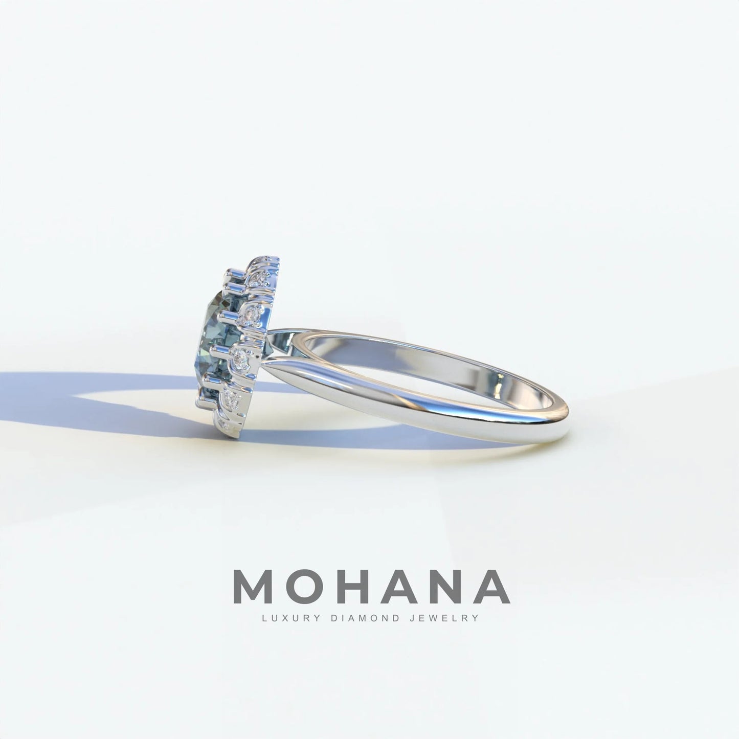 3 Carat Blue Round Shaped Halo Lab Diamond Ring - Sunflower