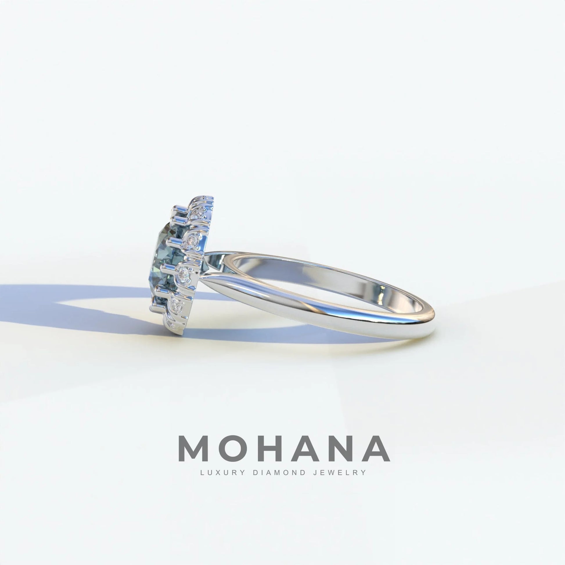 3 Carat Blue Round Shaped Halo Lab Diamond Ring - Sunflower