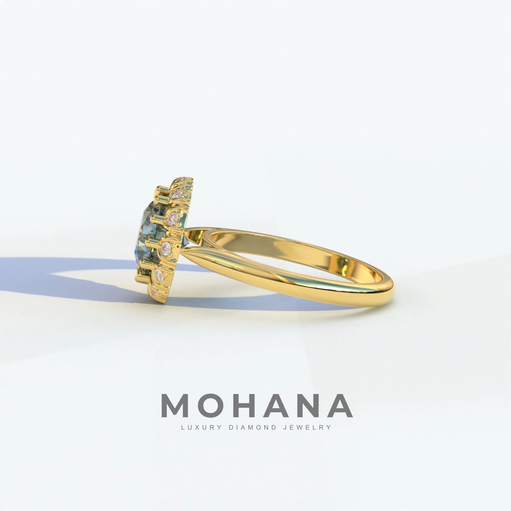 3 Carat Blue Round Shaped Halo Lab Diamond Ring - Sunflower