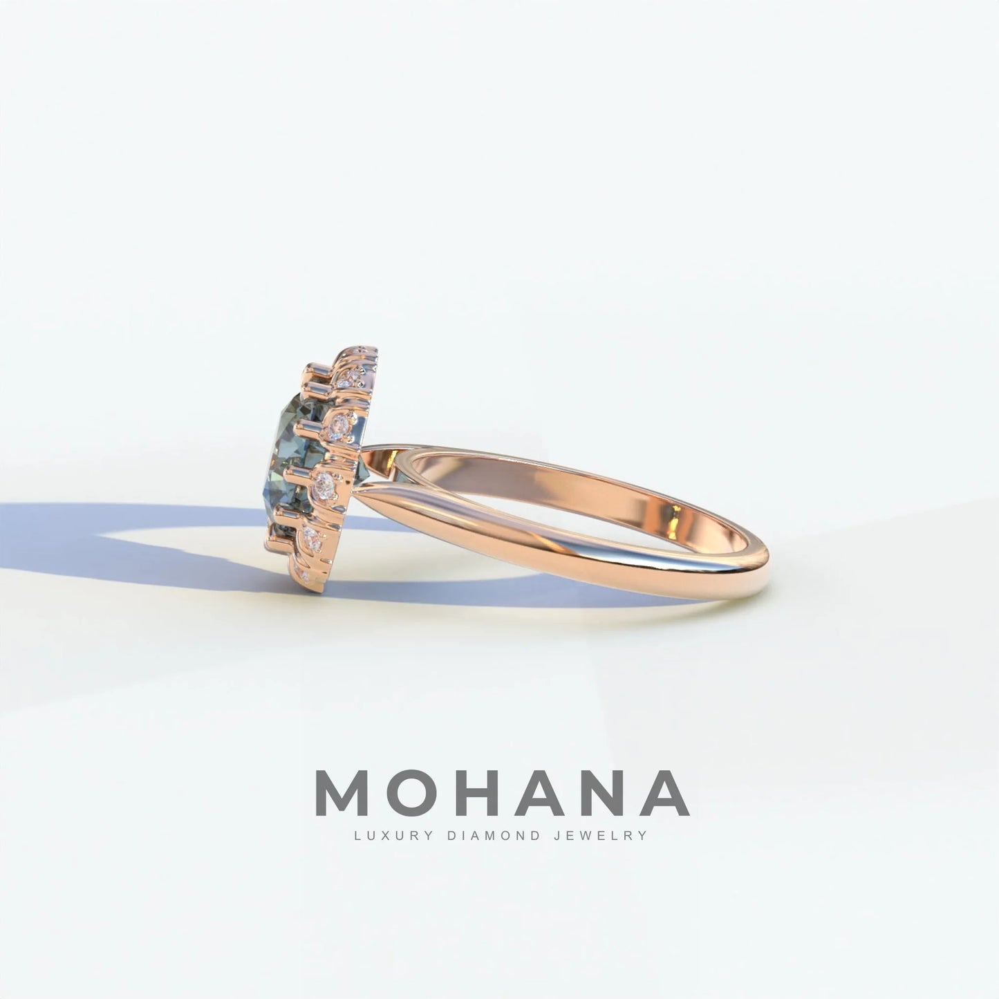 3 Carat Blue Round Shaped Halo Lab Diamond Ring - Sunflower