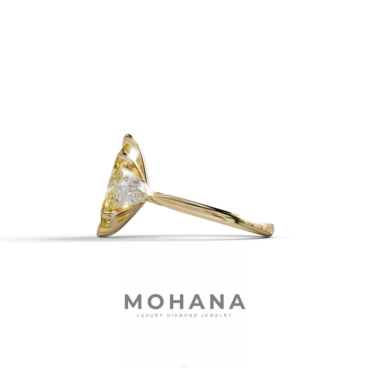 3 Carat Canary Yellow Marquise & Pear Cut Three Stone Lab Grown Diamond Engagement Ring